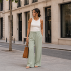 Pantalón de efecto lino con cintura elástica y pierna ancha